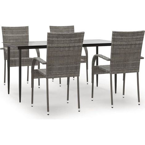 Maison Exclusive - 5-tlg. Garten-Essgruppe Grau Poly Rattan (1/5)