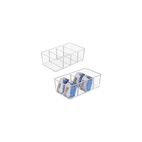 Set di 2 organizer per frigorifero con 4 scomparti, contenitori impilabili senza BPA per bustine di tè, snack, spezie, trasparenti - Crezuo