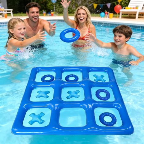 Kit de démarrage pour piscine, planche de natation gonflable en forme d'échiquier, jeu de morpion géant flottant, jouets de plage pour adultes et adolescents. (1/5)