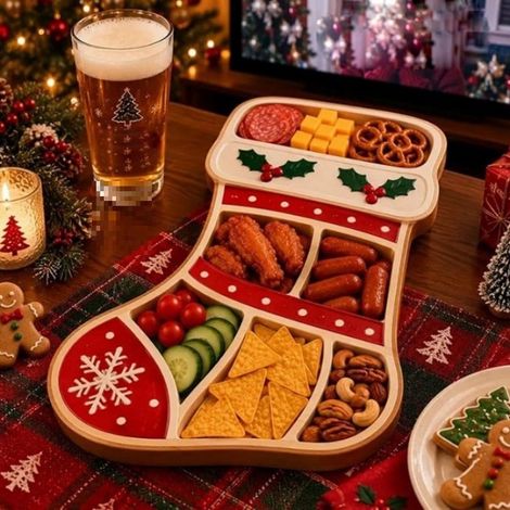 Servierplatte für Weihnachtssnacks - Unterteilte Festtags-Vorspeisenplatte B -