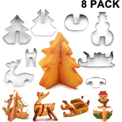Emporte-pièce En Acier Inoxydable - Formes De Noël Arbre De Noël Père Noël Renne Ski - Lot De 8 Pièces (1/5)