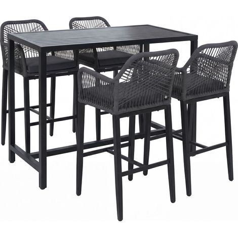 Ensemble table de bar + 4 tabourets de bar HWC-P91, chaise de bar, table haute, coussin d'assise d'e (1/4)