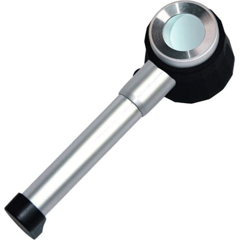 Loupe portative 10x en forme de cuillère entièrement en métal avec échelle de mesure à 3 lumières \ miroir en tissu textile (1/5)