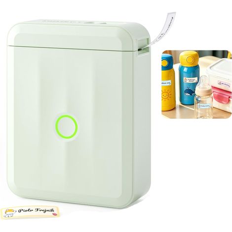 Imprimante d'étiquettes mini D110, avec 1 rouleau d'étiquettes autocollantes, verte Bluetooth, imprimante d'étiquettes portable, compatible iOS et Android, idéale pour la maison, l'école et le bureau (1/5)
