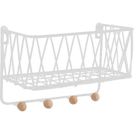 Étagère murale en métal et bois avec paniers et crochets, porte-livres, organisateur de rangement blanc S (1/5)