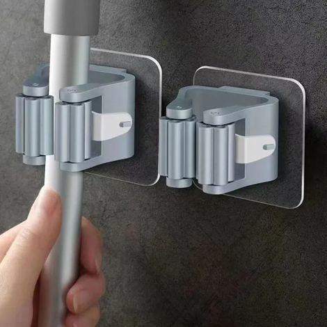 Crochet Mural Adhésif Multi-Usages,Cintre T1 pour Balai,Accessoire de Cuisine- 2PC Grey[E6]