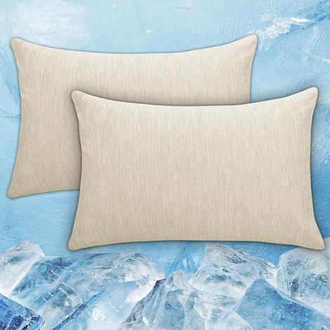 Lot de 2 taies d'oreiller rafraîchissantes avec Fermeture éclair Q-Max 0,45 pour Les dormeurs Chauds, Douces, Respirantes et Douces pour la Peau, 50 x 90 cm, Beige (1/5)