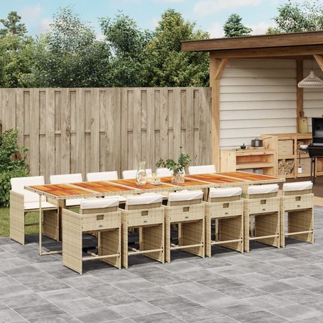 vidaXL Ensemble à manger de jardin et coussins 13 pcs beige
