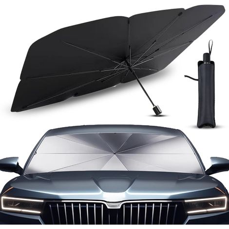 Sonnenschutzblende für die Frontscheibe von Pkw. Sonnenschutzblende für SUVs und Lkw für die Frontscheibe, UV-beständig, mit 360° drehbarer Achse und Titanbeschichtung (140 x 80 cm).
