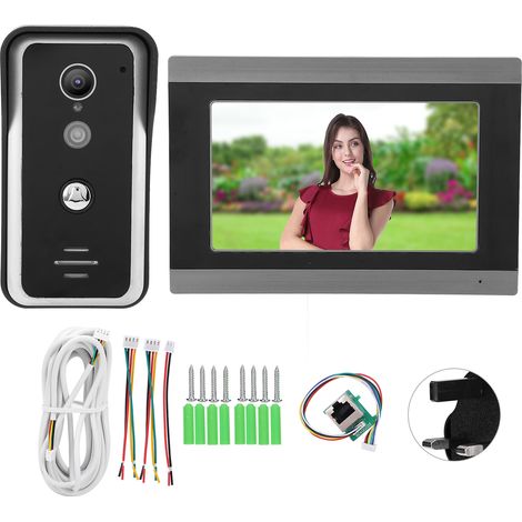 Kit Sonnette Vidéo Filaire 7 Pouces TFT LCD, Interphone Visuel WiFi Vision Nocturne pour TUYA, Contrôle d’Accès AC100-240V Prise UK (1/5)