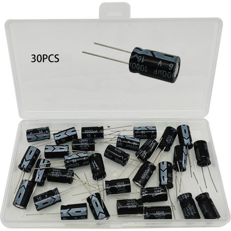 30 Pièces Condensateur 1000uF 16V Radial Condensateurs Électrolytiques en Aluminium 1000μF 16Volts 10x17mm Electrolytic Capacitor 1000 uF 0.39x0.67 Pouce