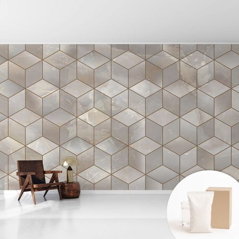 Papier peint intissé décoratif pour salon chambre et cuisine Facile à poser avec colle Mosaïque géométrique 416x254 cm (1/5)