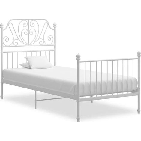 Cadre de lit en métal blanc (90x200 cm), matelas non inclus. (1/5)