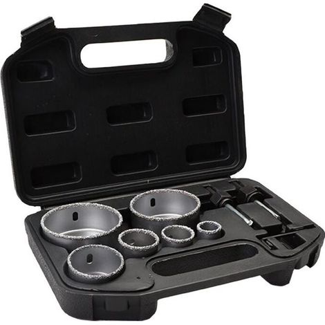 Kit de scie cloche enduit de diamant pour carrelage avec boîte de rangement en alliage 6 trous 22-73 mm coupe de béton durable portable (1/5)