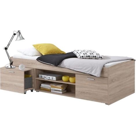 Lit banquette - FMD - Carlo - Avec tiroirs - Chêne - 90x200 cm (1/5)