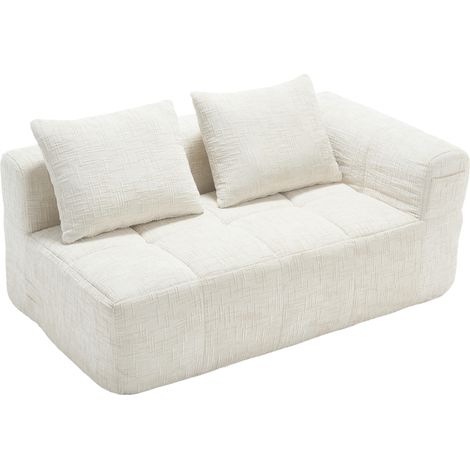 Canapé 2 places en tissu beige avec chaise longue et poches latérales (1/5)