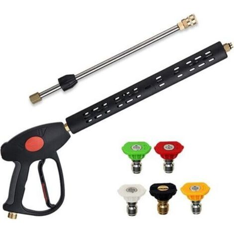 Set di pistola per pulizia ad alta pressione con asta di prolunga, multifunzionale, 4000 psi, realizzata in ottone/acciaio inossidabile/plastica tecnica, nera - Crezuo