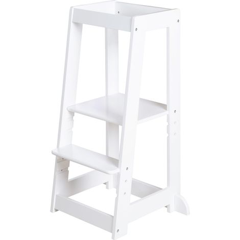 roba Torre di Apprendimento - Sgabello Sicuro per Bambini - Ideale come Aiuto in Cucina - Capacità di Carico fino a 80 kg - Legno Certificato FSC® - Bianco (1/4)