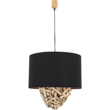Hängeleuchte Schwarz Natur E27 Stoff Treibholz Modern Pendelleuchte (1/5)