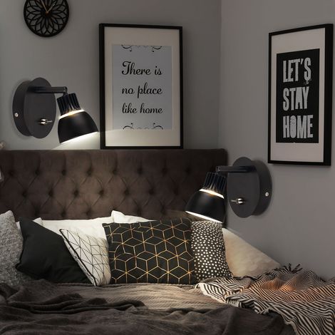 Wandleuchte Wandlampe Designleuchte Spotstrahler schwarz verstellbar, Metall, 1x LED 3 Watt 295Lumen warmweiß, DxH 9x10 cm, 2er Set