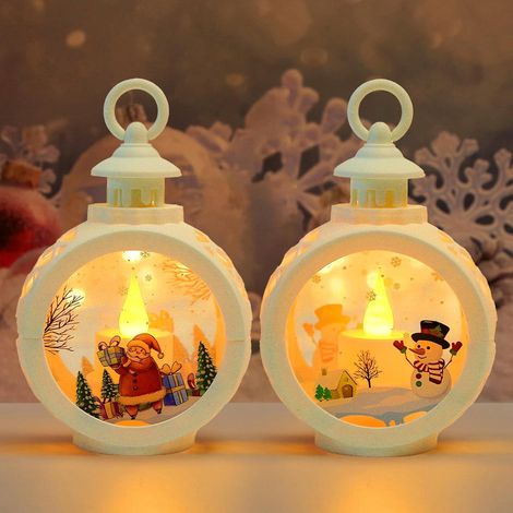 Lanterne de Noël, Lot de 2 lanternes boule à neige, Lanterne de Noël, Lanterne de Noël LED, Lanterne bonhomme de neige, Père Noël (1/5)