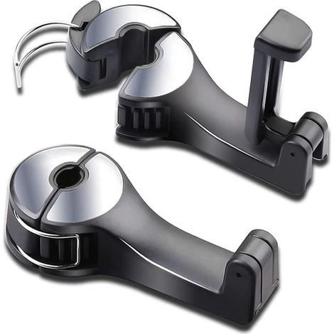 2-teiliger Autositz-Rückenlehnenhaken, 2-in-1 mit Handyhalterung, Autohaken, Autoaufhänger, universeller versteckter Rücksitzhaken (Silber)