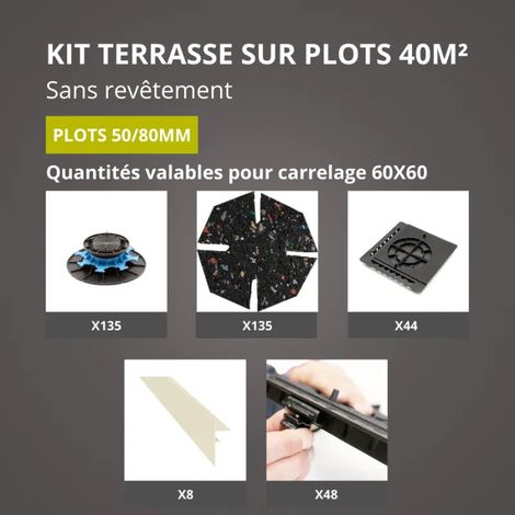 JOUPLAST – Kit para terraza 40 m² – Soportes regulables 50/80 mm