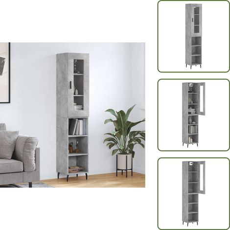 The Living Store Buffet haut Gris béton 34,5x34x180 cm Bois d'ingénierie - Buffet Design Moderne - Meuble Rangement Gris - Buffet Haute Capacité - Buffet Industriel - Buffet Salon (1/5)