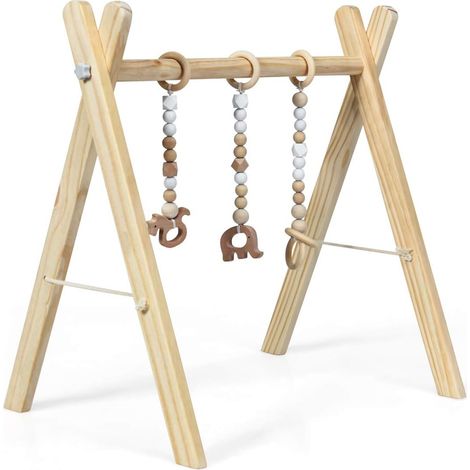 COSTWAY Columpio Gimnasio para Bebé de Madera Centro de Actividade con Juguete para Bebé de Más de 3 Meses (Natural) (1/5)