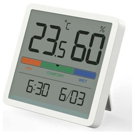 Digitales Thermometer-Hygrometer, digitales Tischthermometer mit Temperatur- und Feuchtigkeitsanzeige, präzises Raumthermometer mit Uhr und Feuchtigkeitsmessung, für Büro, Zuhause, Schlafzimmer (1/4)