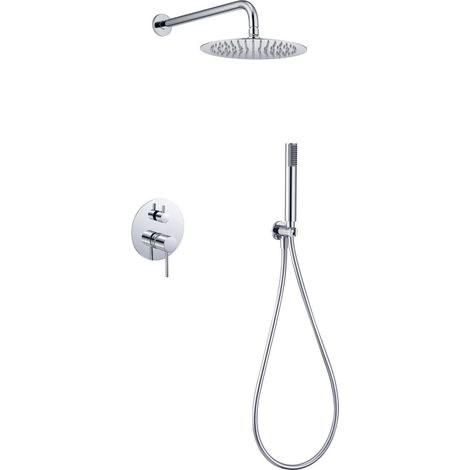 Imex – Ensemble de douche encastré mitigeur unique – Pomme de douche standard – Couleur gris finition chromée – Acier et laiton