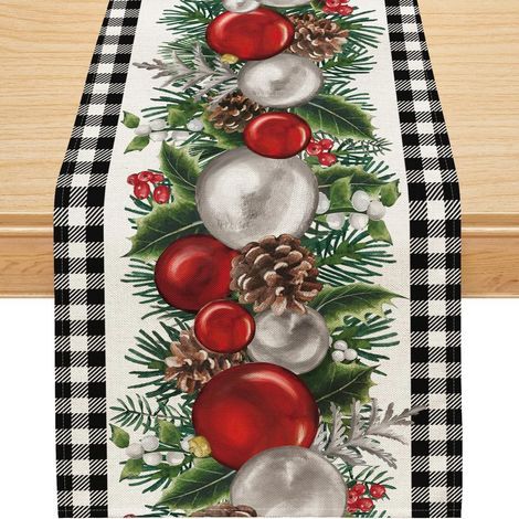 Decorazione natalizia a scacchi Buffalo, runner da tavola natalizio, decorazione invernale stagionale per tavoli da pranzo interni ed esterni (33 x 183 cm) (1/5)