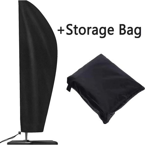 Housse de parapluie imperméable, coupe-vent et indéchirable en tissu 210D, avec fermeture éclair (265 cm) - Noir (1/5)