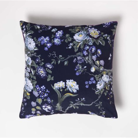HOMESCAPES Floral Midnight Garden Purple Filled Velvet Cushion 46 x 46 cm