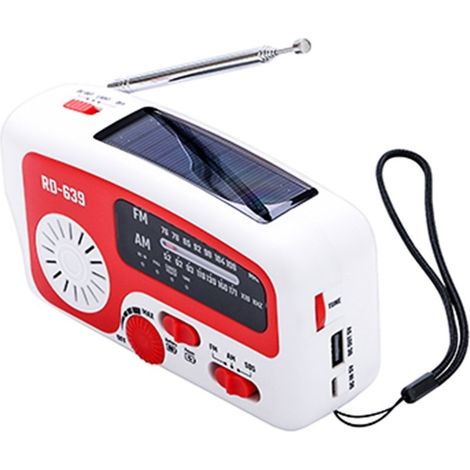 Filiyano – lampe torche à manivelle – Radio d'urgence AM/FM, lampe torche à manivelle, SOS, cellule solaire, batterie externe USB blanche (1/5)