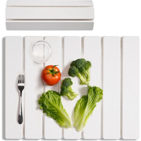 Tapis Egouttoir Vaisselle en Diatomite 30x40cm, Pliant pour Cuisine & Salle de Bain, Ultra Absorbant, Séchage Rapide, Anti-Dérapant, Adaptable à Tout Comptoir - Blanc Ivoire (1/5)