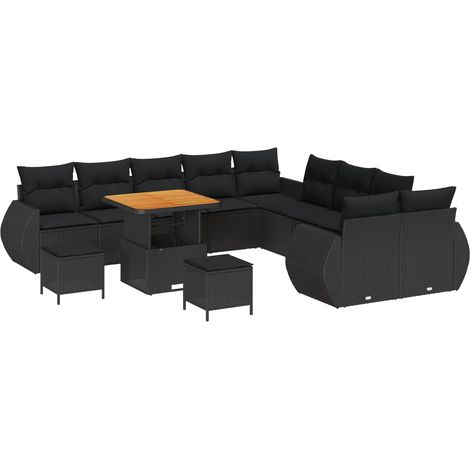 Garden Sofa Set with Cushion with Storage 13 pcs Black vidaXL