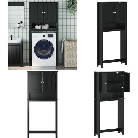 Waschmaschinenschrank BERG Schwarz 76x27x164,5 cm Massivholz - Badezimmermöbel - Holzschrank - Waschturm Regal - Aufbewahrungsbauernhof - Spiegelschrank - Home & Living (1/5)