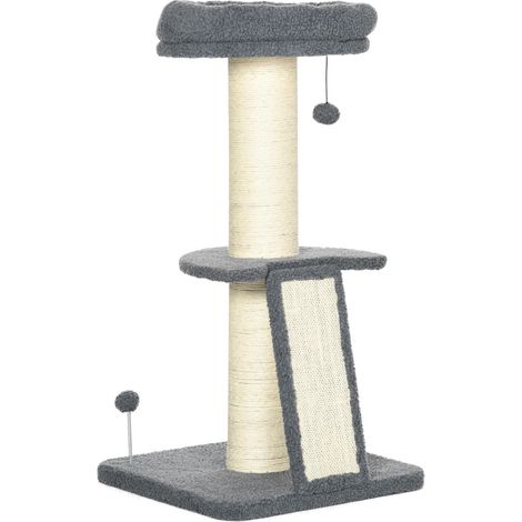 Arbre à chat, une plateforme, balle suspendue, sisal, gris foncé et blanc crème, 48 x 48 x 92 cm Ce produit est fabriqué (1/5)