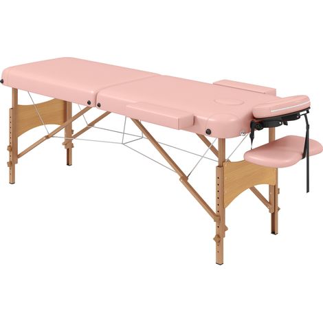 Lettino da Massaggio Pieghevole 210x81x67-92A cm con Poggiatesta Regolabile e Borsa di Trasporto in Legno e PVC Rosa (1/5)