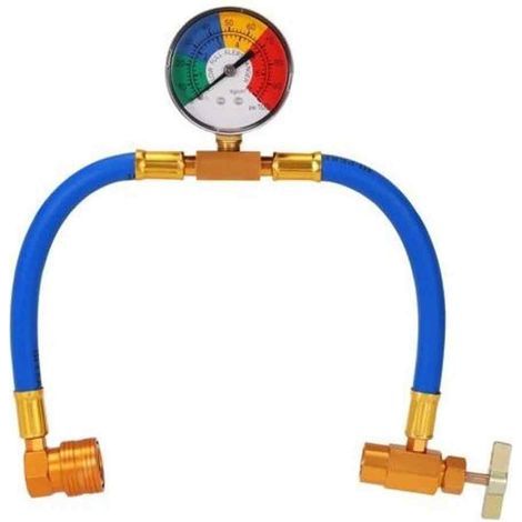 1 R134A-Befüllschlauch, integriertes Manometer, 1/2-Zoll-Gewinde, Sicherheitsventil, für Kfz-Klimaanlagen (1/5)