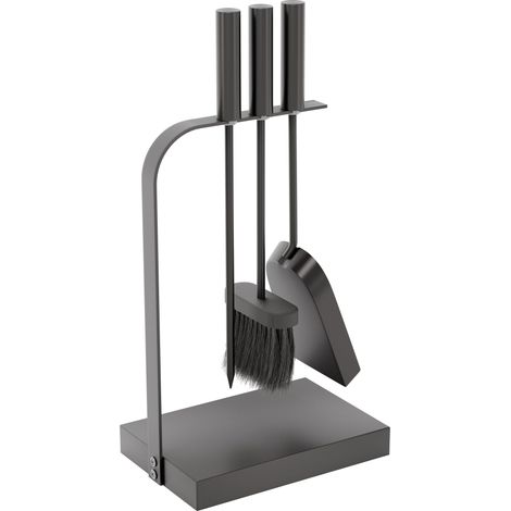 Aston 4 Piece Companion Set Black Fireplace Accessories Shovel, Poker & Brush
