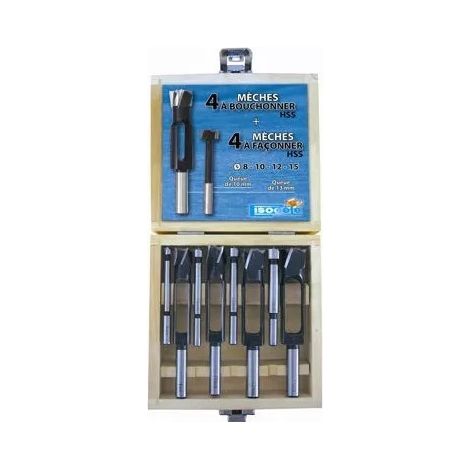 Leman – Coffret de 4 mèches à bouchonner – Acier pour bois dur – Ø 8 à 15 mm – Queue de 13 mm – Pour perçage précis