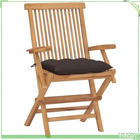 Chaises de jardin - FAFEICY - 3065640 - Bois teck massif - Pliantes - Coussins taupe (lot de 4) (1/5)