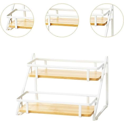 Étagère à épices à 2 niveaux - Rangement multifonctionnel pour épices, condiments et accessoires de cuisine, salon, blanc - FFY (1/2)