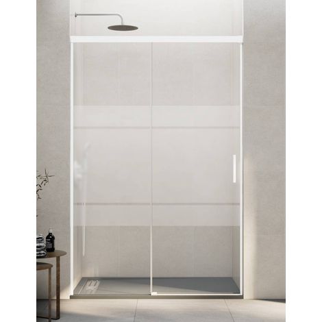 Mampara de ducha frontal 1+1 BASIC 100 cm cristal Frost perfil blanco (1/5)