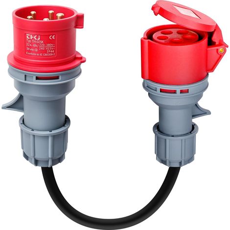 Adaptateur CEE 32a vers 16a IP44 0,5m Courant Fort 5x2,5mm² 5 Broches Portable Étanche pour Véhicules Électriques, Ménage, Ateliers, Chantiers, Industrie (1/5)