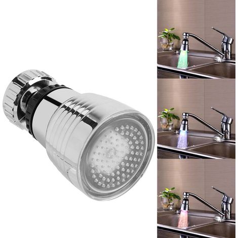 Tête pulvérisateur robinet pivotant 360° LED 3 couleurs pour salle bain cuisine (1/5)