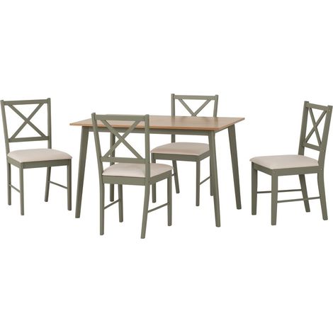 Balfour 1+4 Dining Set - L75 x W74.5 x H120 cm - Sage Green/Oak/Mink