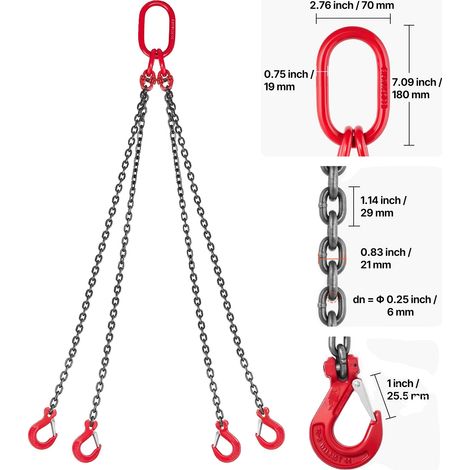 Chaîne de levage, acier allié G80, longueur réglable, 5ft (1/2)